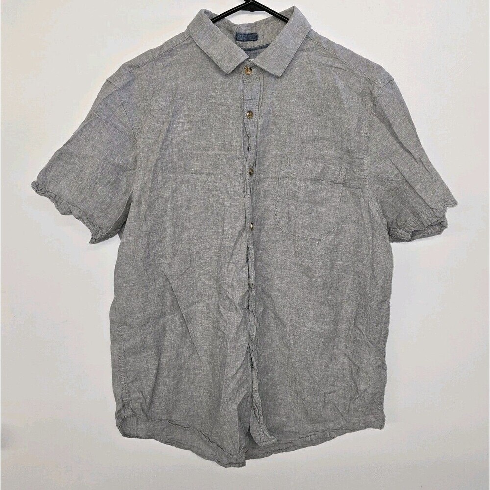 Tenth Ocean Shirt Large Washable Linen Short Sleeve Spread Collar Gray (C)